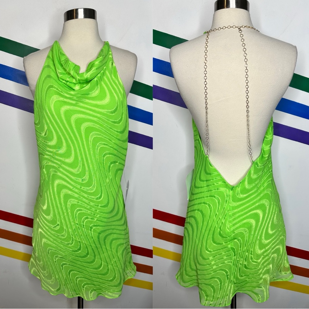 NEW Amanda Uprichard neon green chain strap dress size large